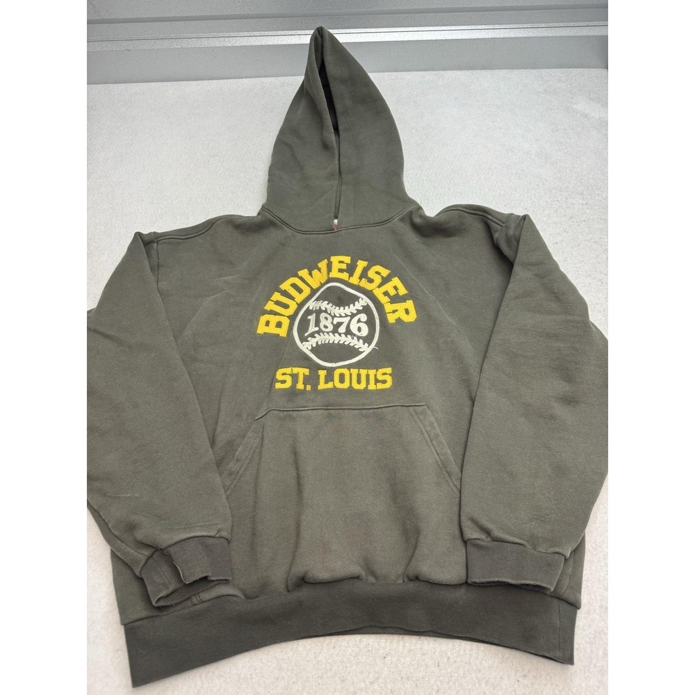 PacSun Budweiser Hoodie Mens Large Green 1876 St Louis Graphic Fleece Sweatshirt
